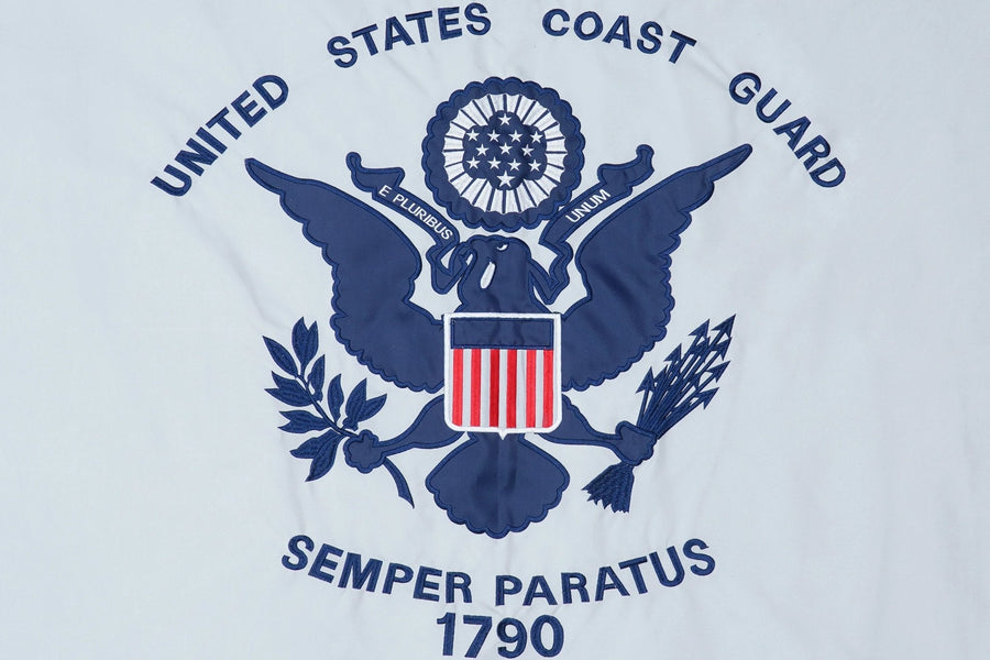U.S. Coast Guard Flag emblem and stitching in close-up
