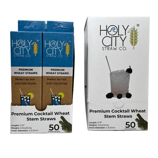 Cocktail Wheat Stem Drinking Straws Inner Pack 10 Boxes 50 ct side by side with unopened box Front