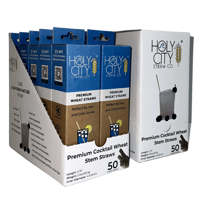 Cocktail Wheat Stem Drinking Straws Inner Pack 10 Boxes 50 ct side by side with unopened box Left