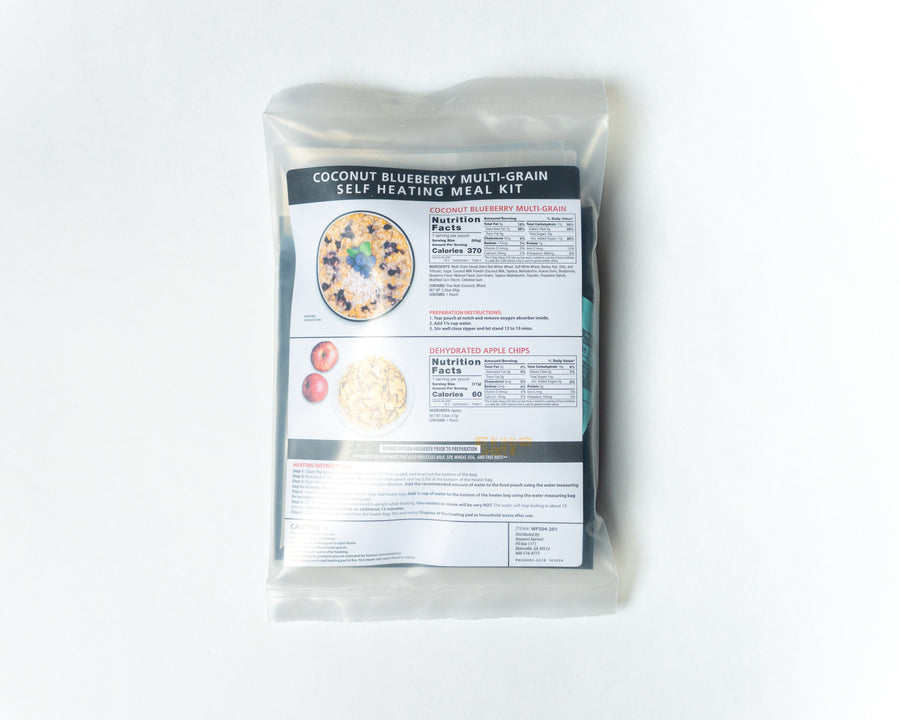 Coconut Blueberry Multigrain meal kit, rear nutrition and preparation label