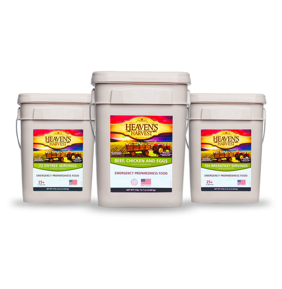 One combo assortment with three breakfast, entree and protein buckets