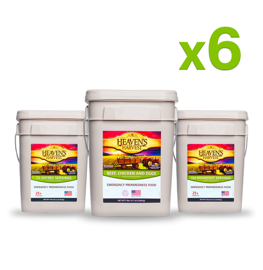 Six combo assortments containing eighteen food buckets in total