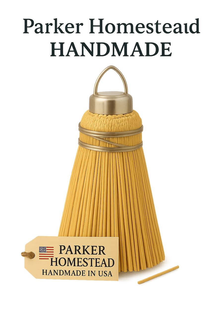 Parker Homestead cake tester illustration showing a broomcorn bundle and hanging loop
