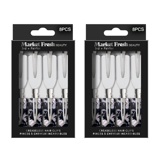 Market Fresh Beauty Creaseless Hair Clips, 8 Pack - No-Crease Hair Styling Clips for Sectioning, All Hair Types, Heat Styling & Makeup Application - White & Marble Clips, Non-Slip & Durable Design