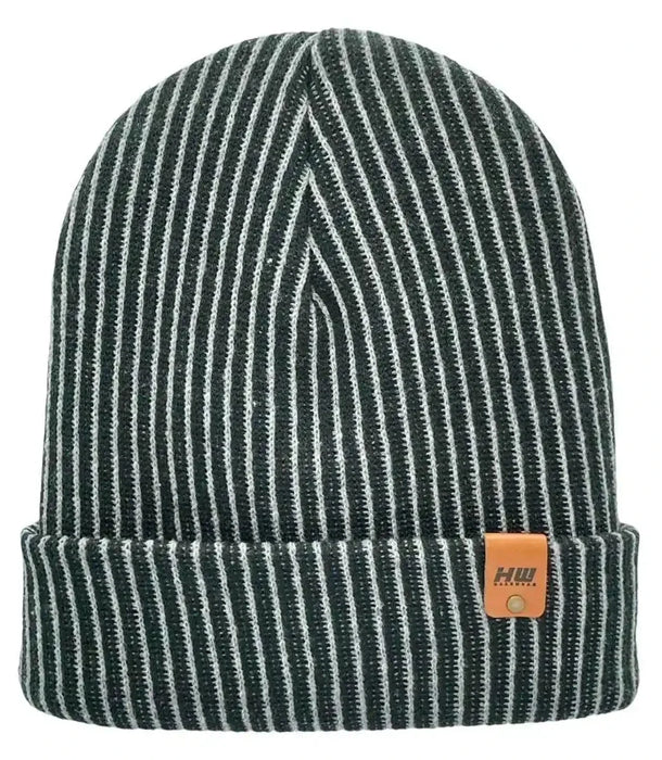 Cuffed Wide Ribbed Striped Beanie, Contrast, Black and Gray, Classic Beanie