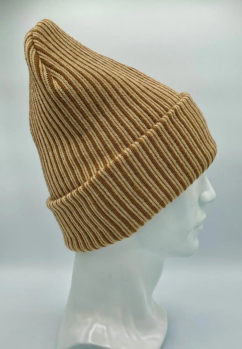 Cuffed Wide Ribbed Striped Beanie, Contrast, Brown and Beige, Classic Beanie