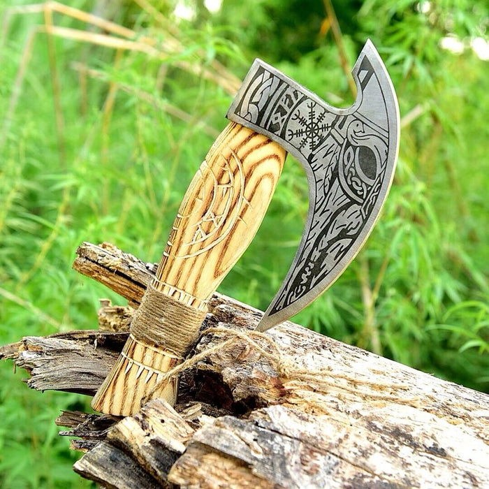Custom Hand Engraved Ax Pizza Cutter with J2 Steel Blade