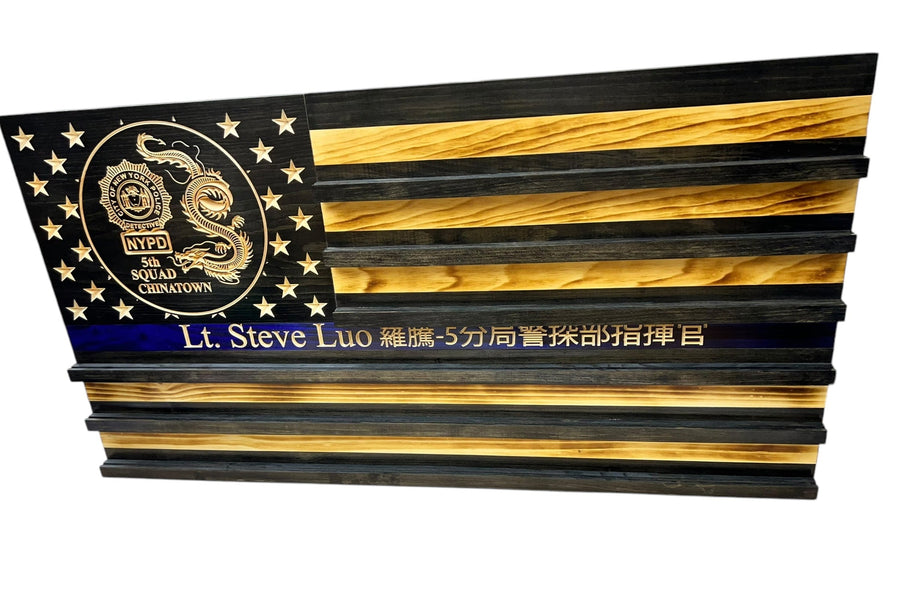 Custom Wooden Challenge Coin Display Flag with Engraved Badge