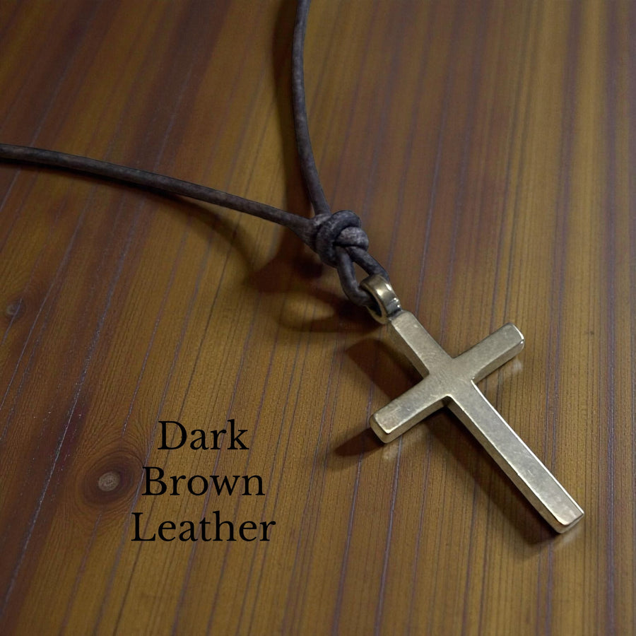 Classic cross showing the dark brown leather cord option