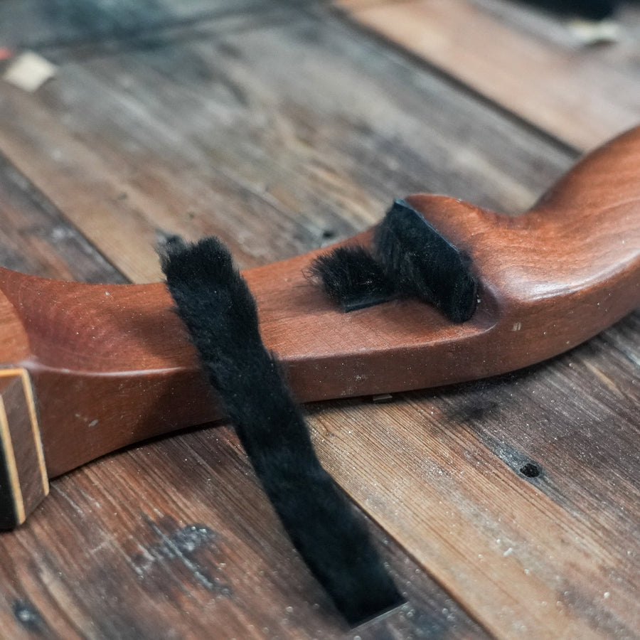 Calf Hair Recurve Limb Silencers & Arrow Shelf Kit — limb-contact pad close-up