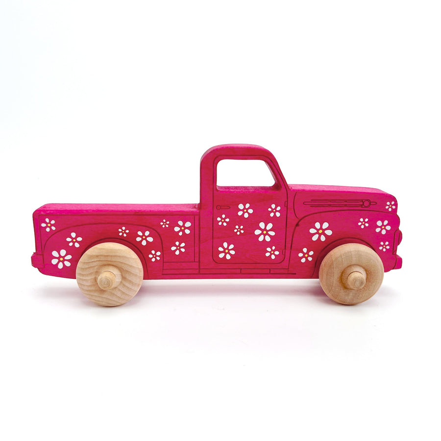 Pink Daisy Maple Toy Pickup Truck, 9 in.