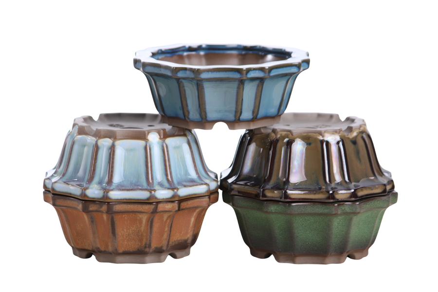 5-Inch Flower Bonsai Pot - Dark Honey
