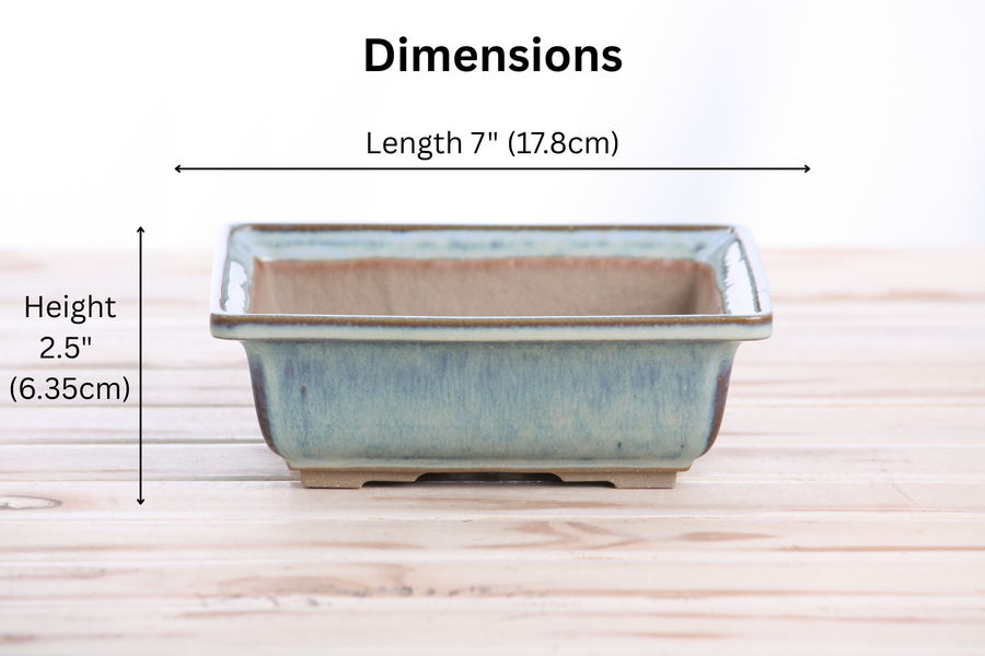 Dimensions of 7-Inch Square Bonsai Pot - Glacier