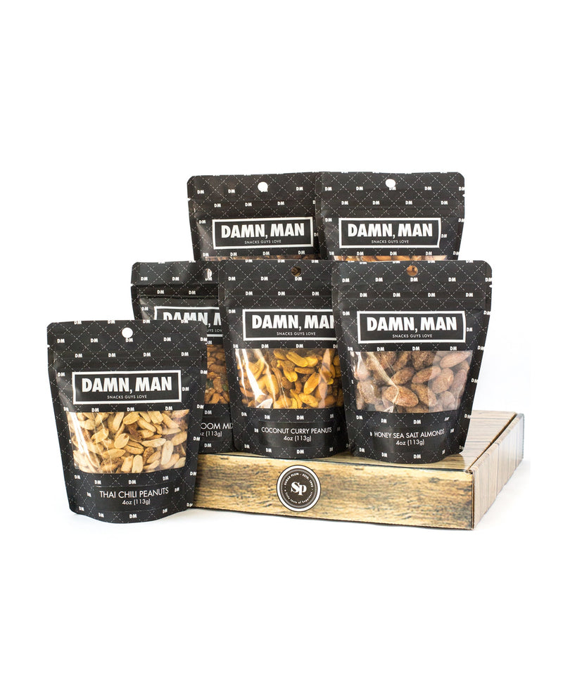 Gourmet Manly Nut Gift Box for Men - 6 Unique Handcrafted Snacks, Gift for Dad, Birthday, or a Bold Snack Adventure by DM Snacks