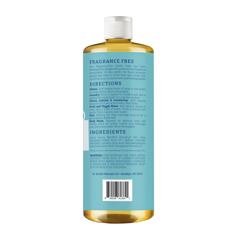 Unscented All in 1 Castile Soap - Thin Formula by Dr. Jacobs Naturals