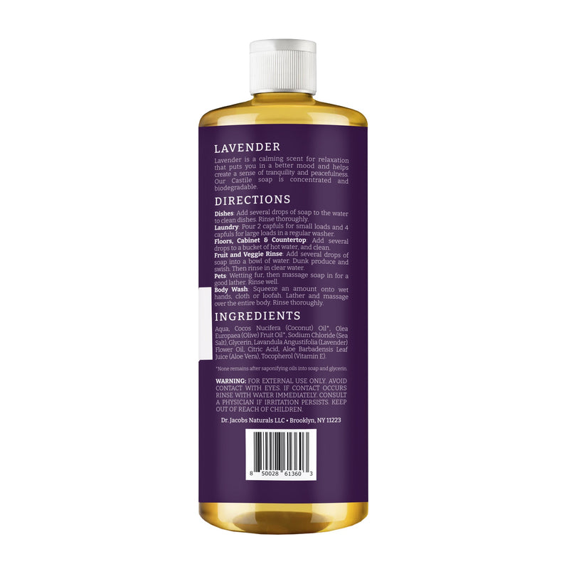 Lavender All in 1 Castile Soap - Thin Formula by Dr. Jacobs Naturals