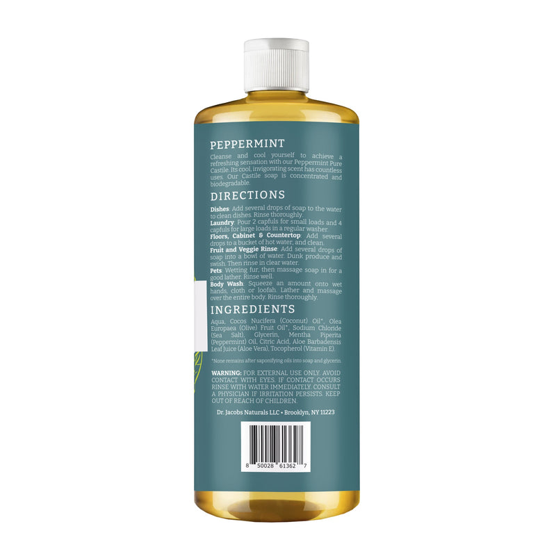 Peppermint All in 1 Castile Soap - Thin Formula by Dr. Jacobs Naturals