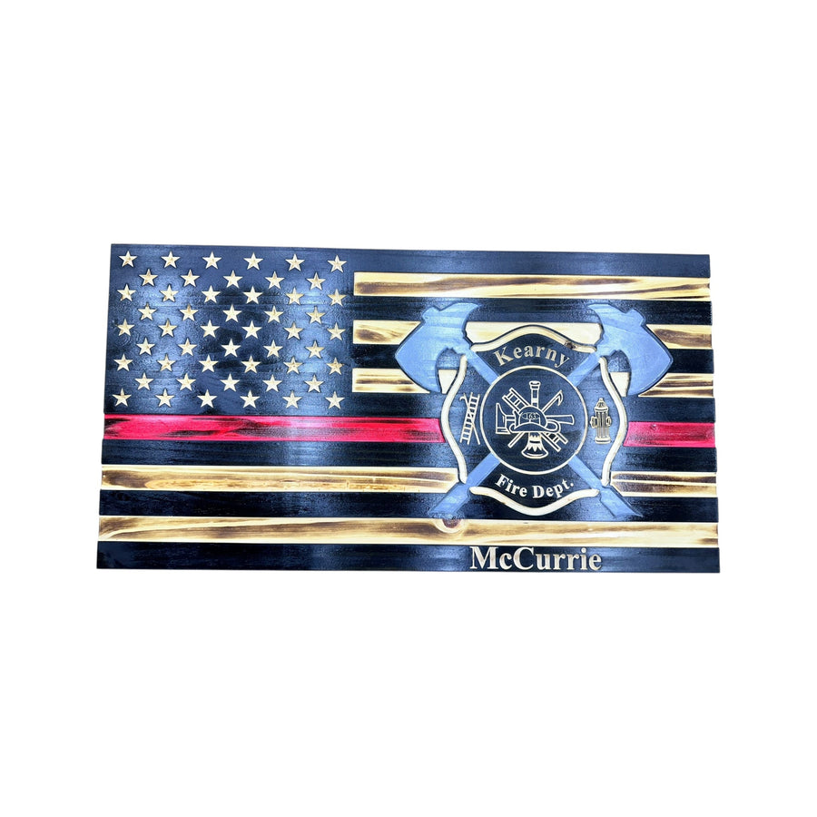 Custom Thin Red Line Firefighter Flag with Axes and Maltese Cross