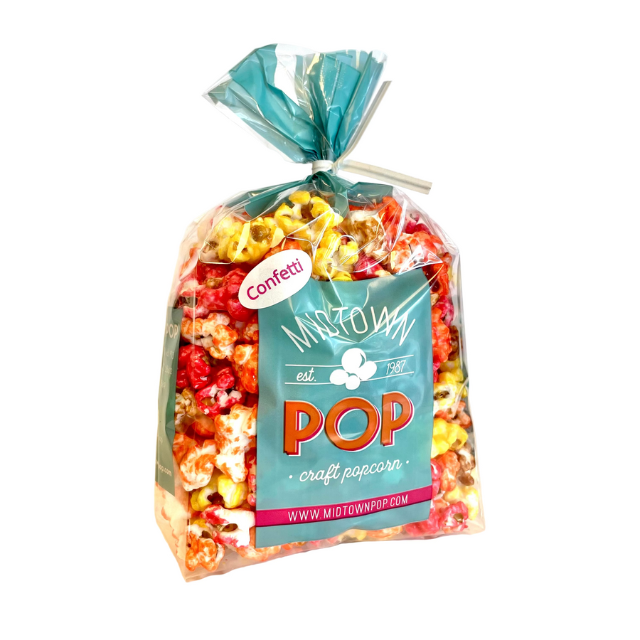 Bag of autumn-colored confetti popcorn