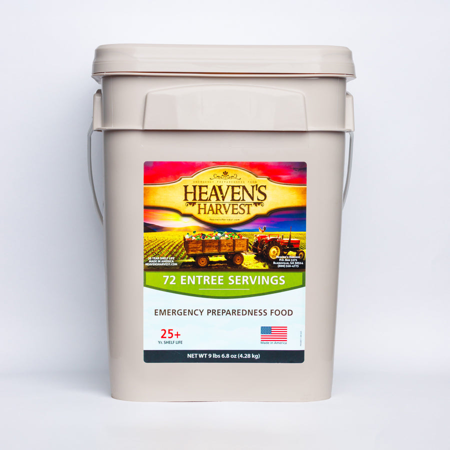 Heaven's Harvest entree food bucket, front label