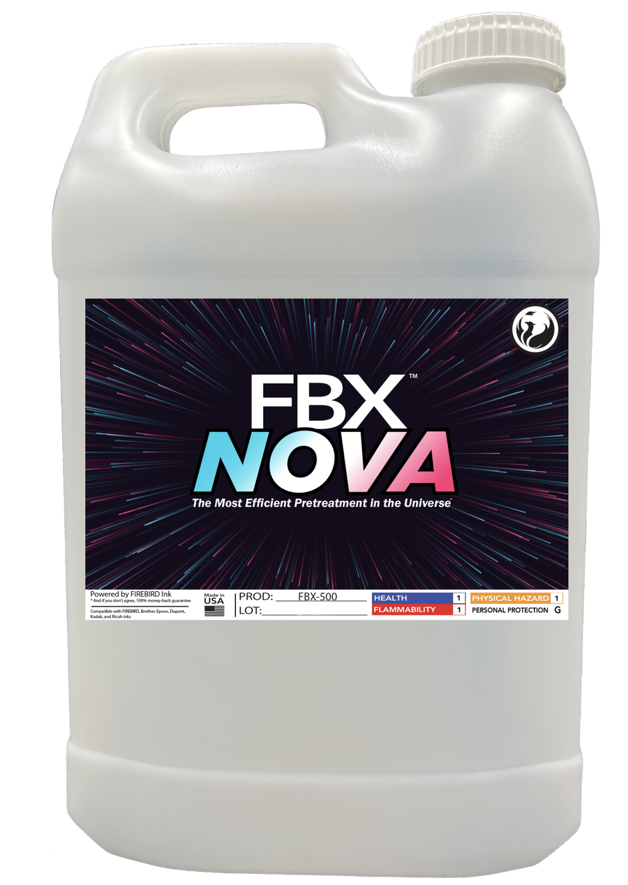 FBX-NOVA universal DTG pretreatment in a 2.5-gallon container