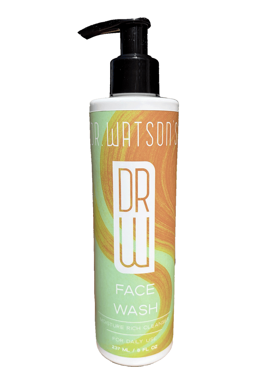 Dr. Watson's lemon verbena face wash bottle with black pump