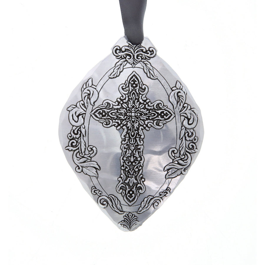 Styled display featuring Faithful Moments Cross Ornament