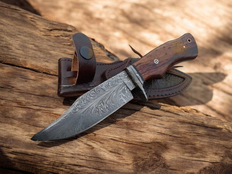 Handmade Bowie Knife | Feather Pattern Damascus Steel