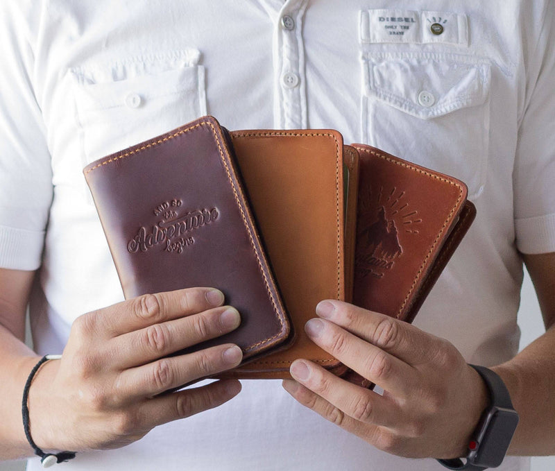 3 different colors of the Lifetime Leather Field Notes Wallets.