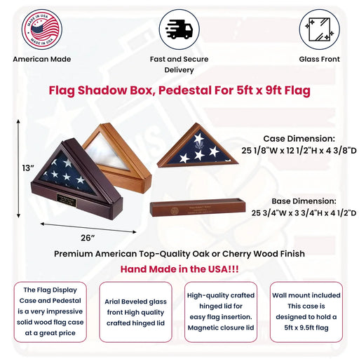 FLAG SHADOW BOX, Pedestal For 5ft x 9ft Flag - The Military Gift Store