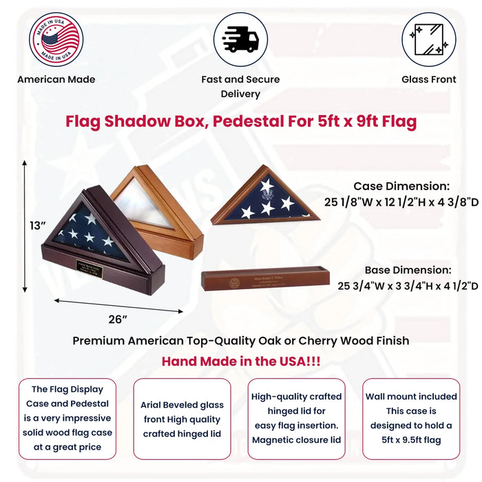 FLAG SHADOW BOX, Pedestal For 5ft x 9ft Flag - The Military Gift Store