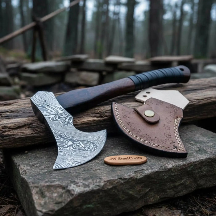 Hand Forged Damascus Steel Hatchet Hawks Tomahawk Axe Rose Wood