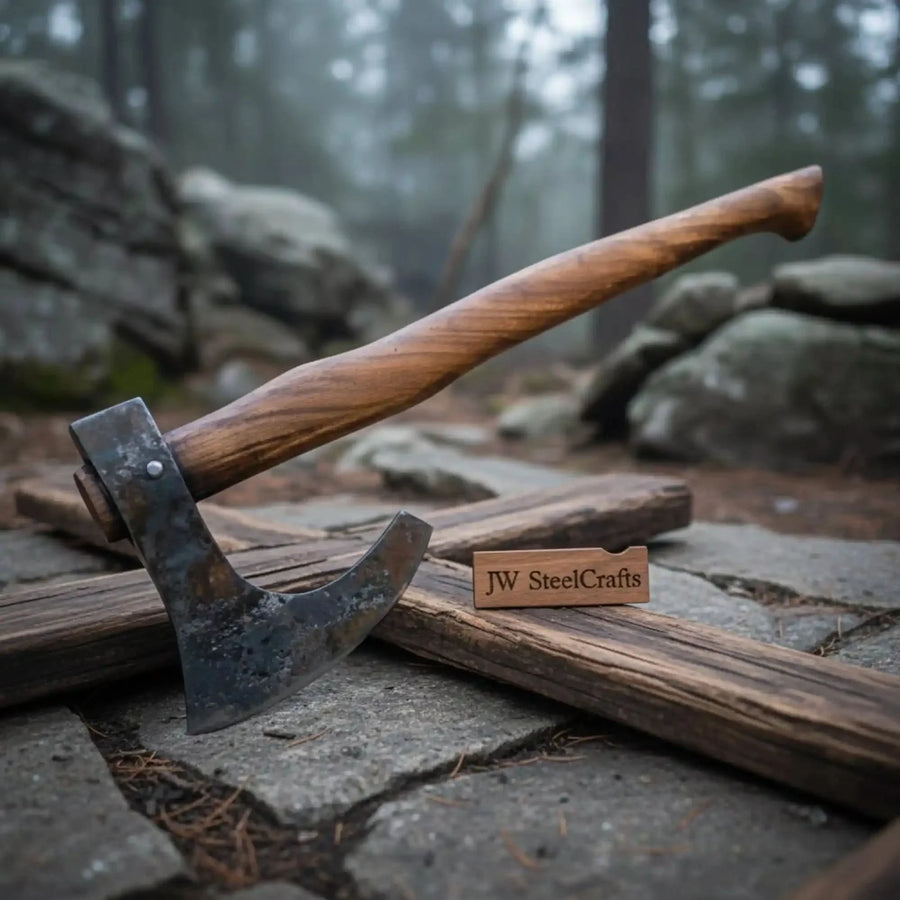 Real Forged Viking Combat Tomahawk bearded axe hatchet With Rose Wood Handle