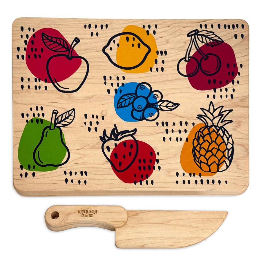 Fruit Kids Maple Cutting Board & Wooden Knife Set