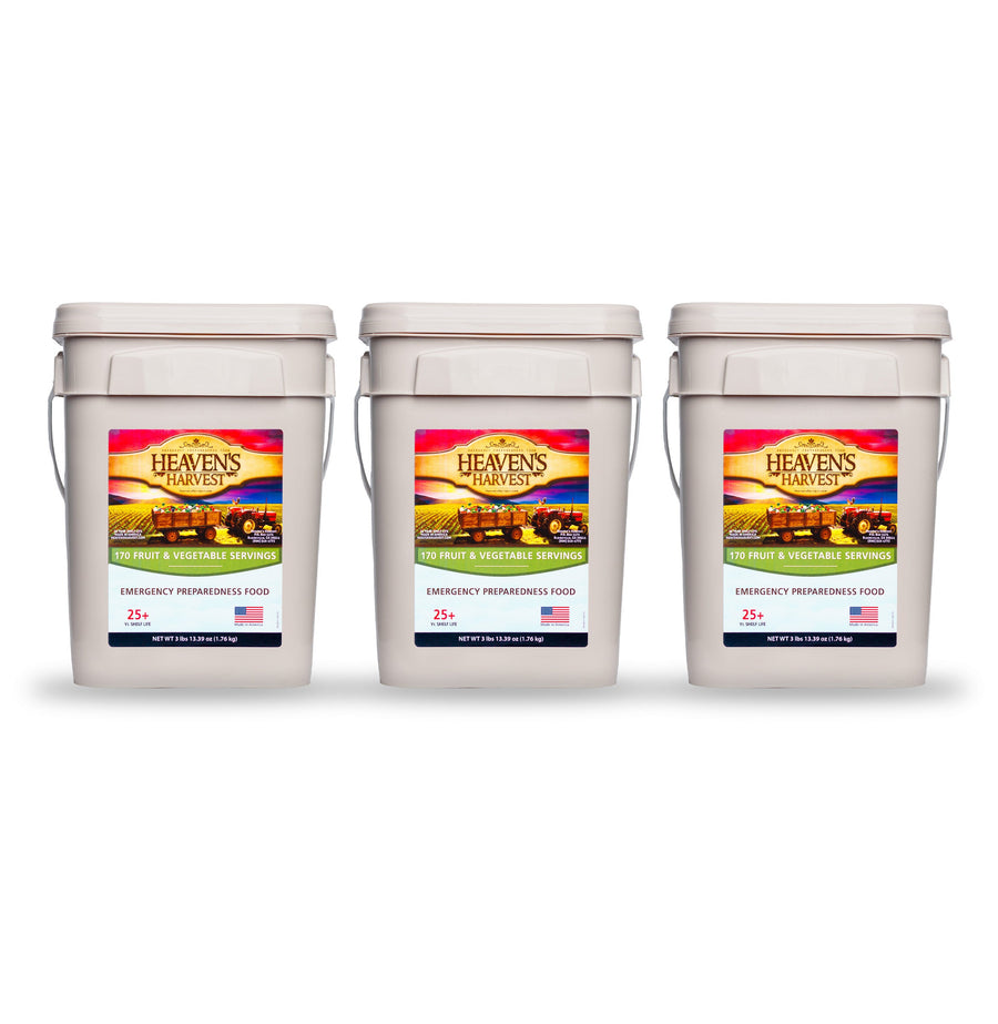 Three Heaven's Harvest fruit and vegetable food buckets