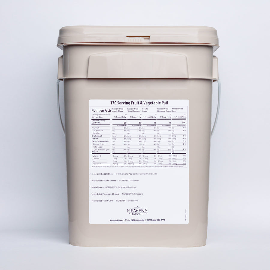 Fruit and vegetable bucket, rear nutrition label