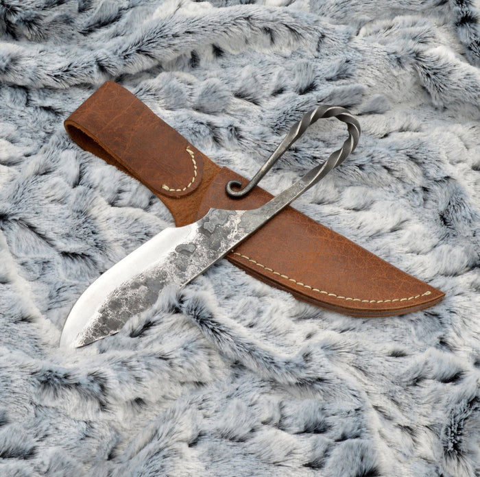 Norse Tradesman Handforged Viking Knife With Twisted Hilt Design & Leather Sheath - 5" Carbon Steel Blade