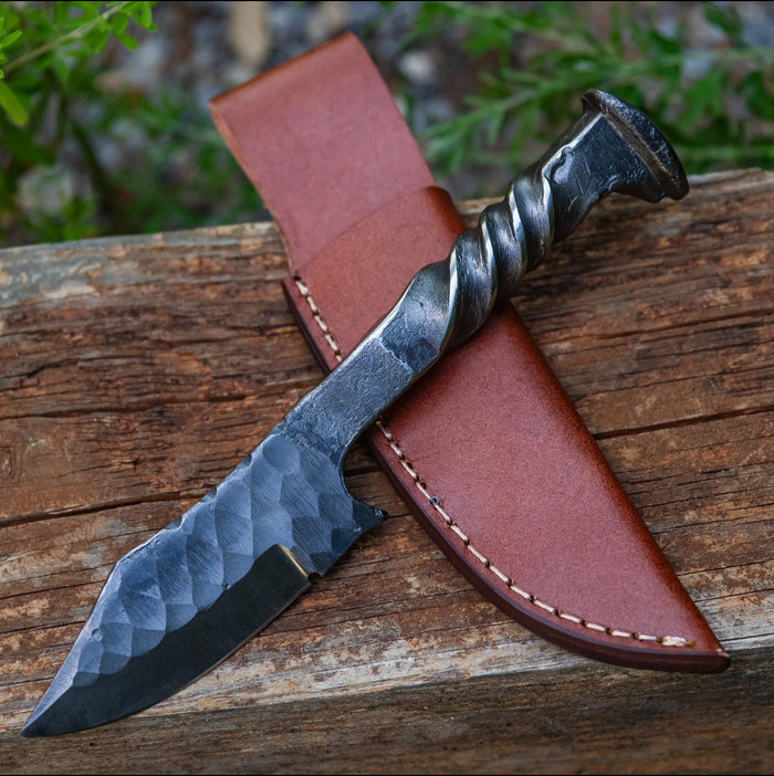 Diamond in the Rough Twisted Railroad Spike Knife | Full Tang Clip Point Camping Hiking Gifts for Him Hunting Blade