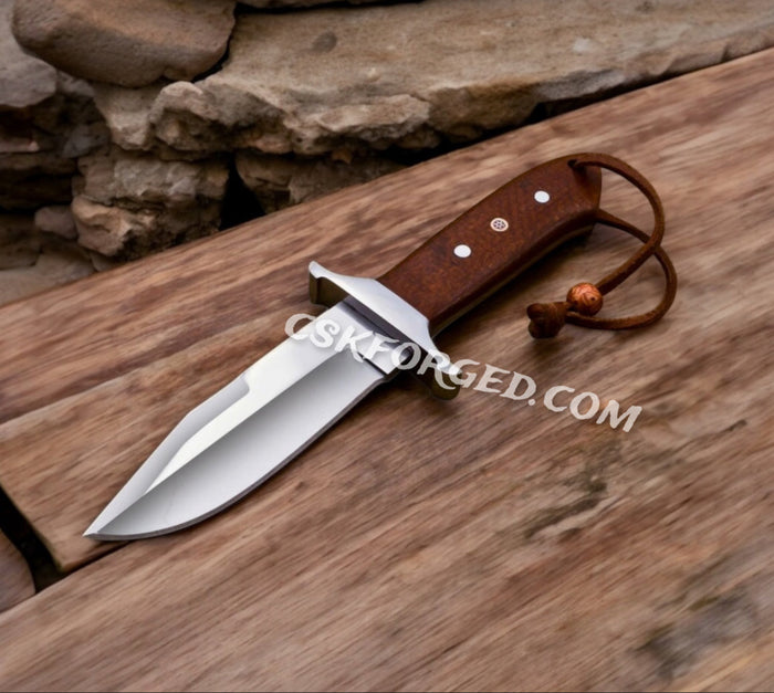 Loveless Style D2 Steel Knife - Brown Micarta Handle With Leather Sheath