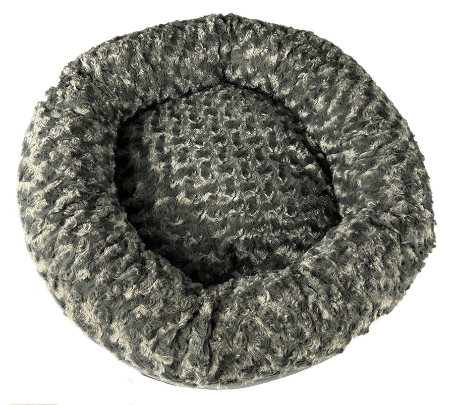 Charcoal Furvana round bolster dog bed viewed from above