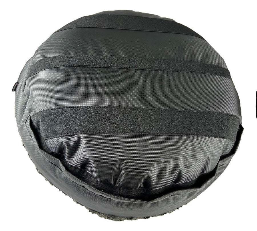 Bottom of charcoal Furvana round dog bed showing non-skid strips