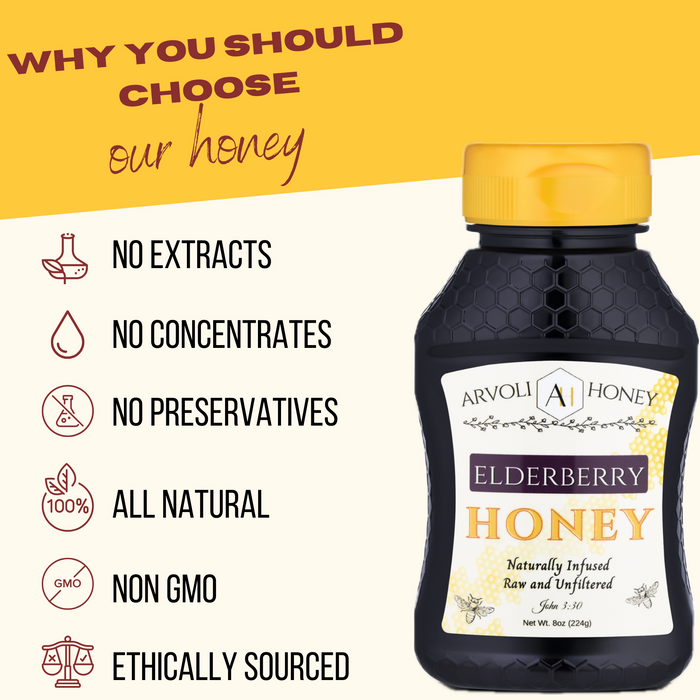 Arvoli Honey Elderberry Infused Honey Bottles - 12 bottles x 8 oz by Farm2Me