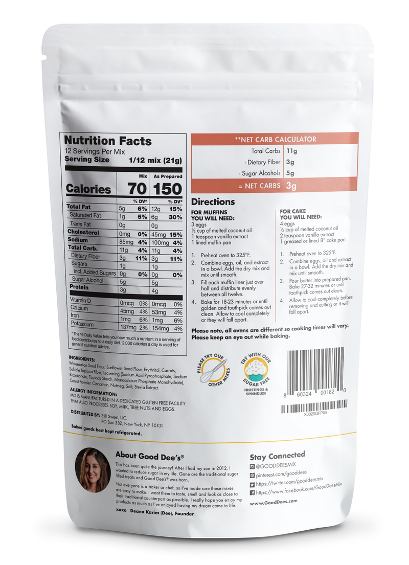 Back in stock! Carrot Keto Muffin & Cake Mix- Gluten Free and No Added Sugar by Good Dee's