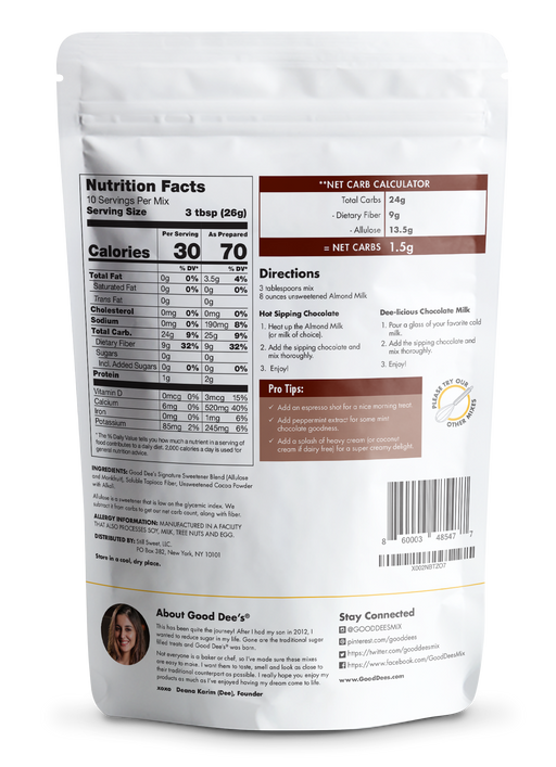 PRESALE: Good Dee's Sipping Chocolate Low Carb Drink Mix - Vegan, No Sugar Added*, Soy Free and Gluten Free