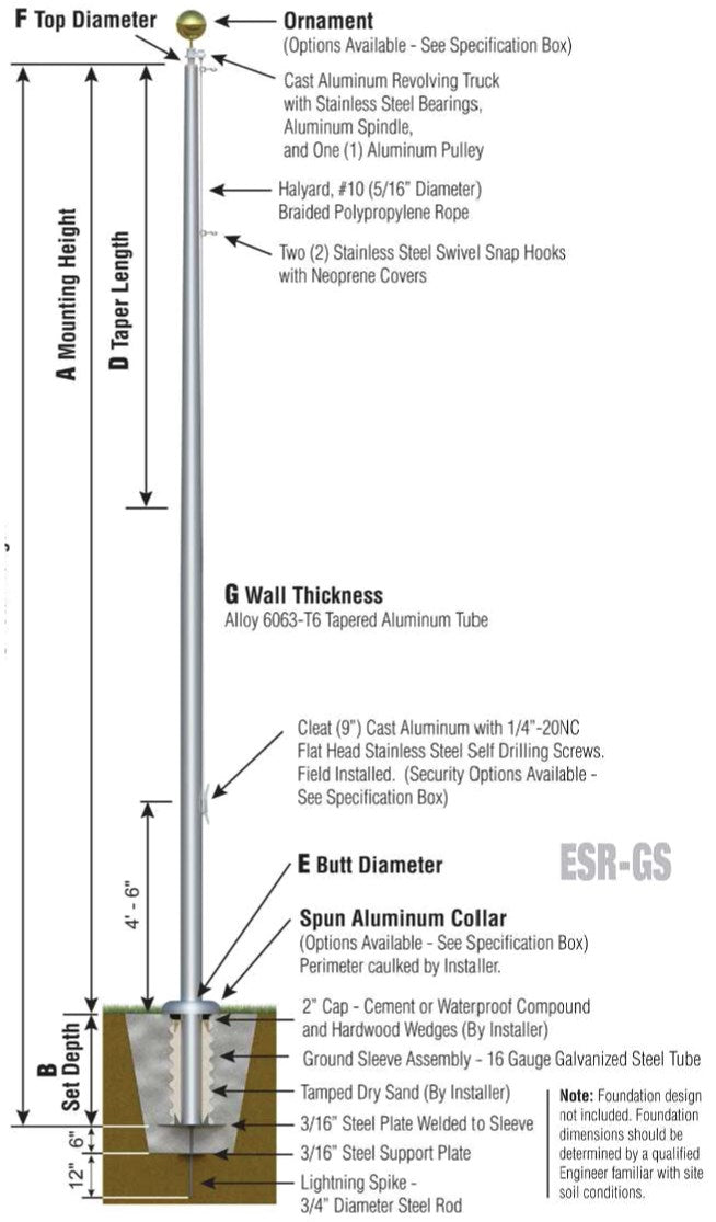Aluminum Flagpole - External Rope - Heavy Duty, Lifetime Warranty - Made in USA