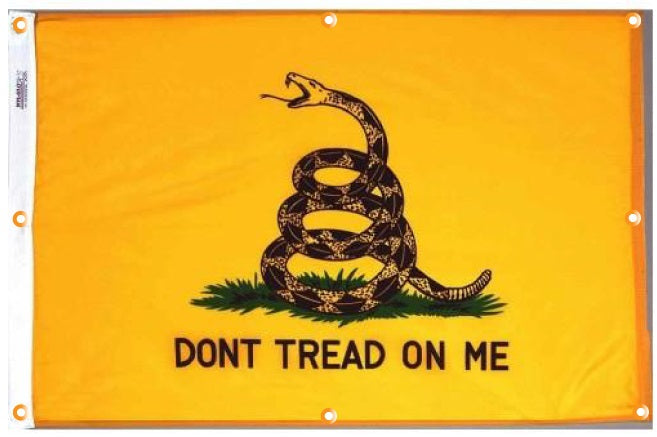 Gadsden Flag with Grommets Along the Edges for Wall Hanging — 6x10 ft wall-hanging design with edge grommets