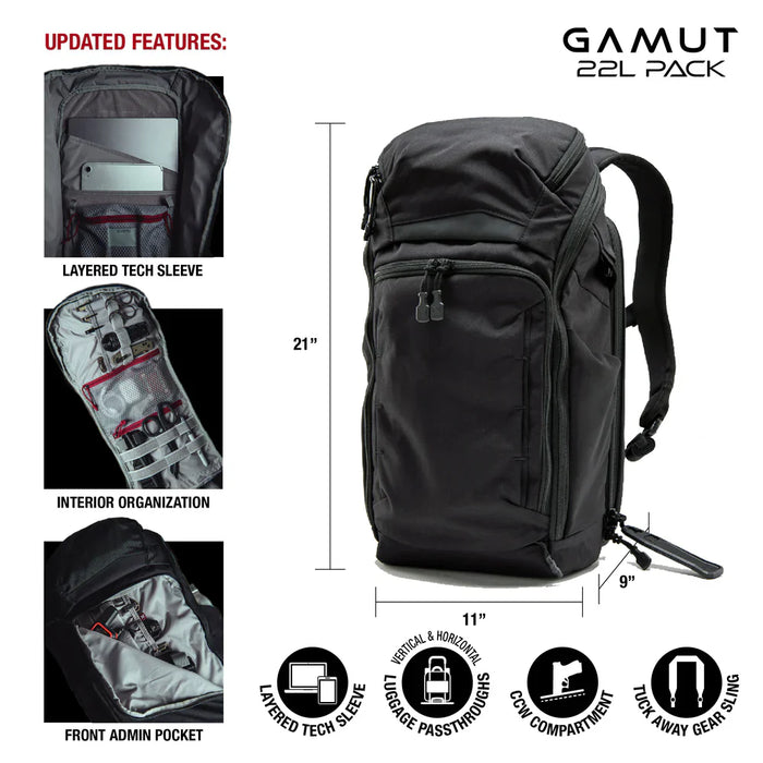 Vertx Gamut 22L Backpack | Rapid CCW Access & 16" Laptop Carry | Discreet Low-Vis Design