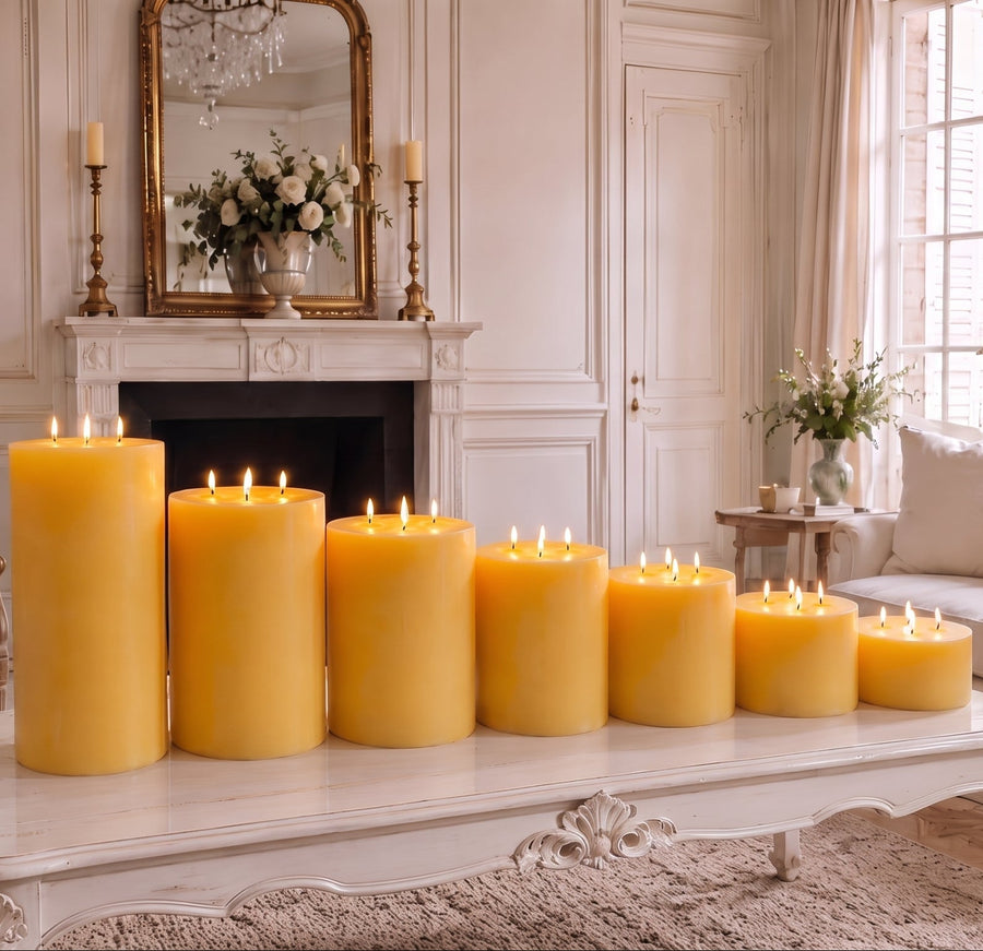 Giant 6 Inch Wide Yellow Beeswax 4 Wick Candles