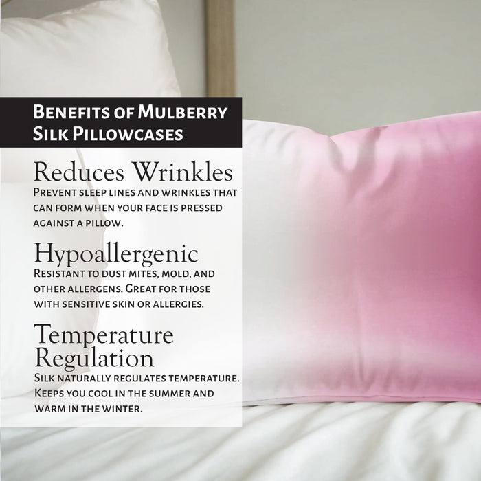 Market Fresh Beauty Mulberry Silk Sleep Set, Pillowcase, Eye Mask and Hair Scrunchie, Silk, Pink & White Gradient