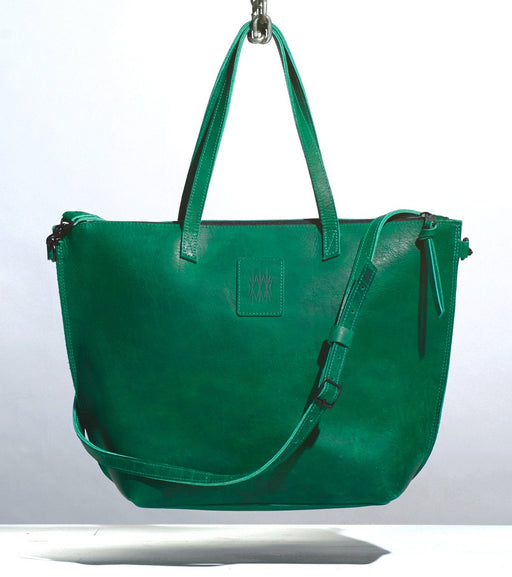 Large green turquoise purse with short and long strap made by hand in portland maine with leather